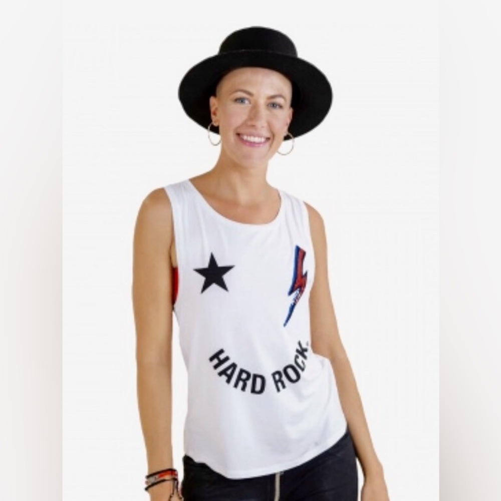 Hard Rock Guitar Company White Muscle Tee with Black and Red Accents